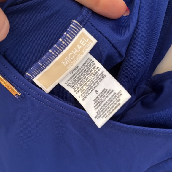 NEW Michael Kors Tie Halter Plunge One Piece Swimsuit Cobalt Blue 8 - Picture 7 of 11